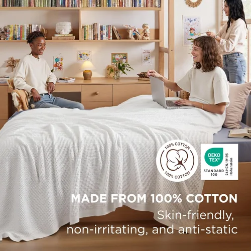 Miniatura 2 de Bedsure Gentlesoft - Manta de 100% algodón tamaño Twin XL para dormitorio universitario - Transpirable y suave, manta Twin de tejido waffle para 01