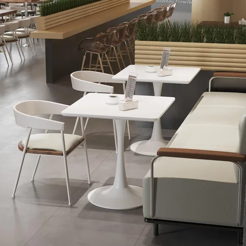 Miniatura 6 de Mesa cuadrada blanca de tulipanes para 2 personas, mesa de comedor pequeña de 24 pulgadas con base de pedestal de metal para cocina, mesa moderna