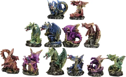Miniatura 2 de Ebros - Juego de 12 dragones en miniatura en diferentes poses de fantasía, mazmorras y dragones, mini escala de 2 pulgadas de alto, esculturas