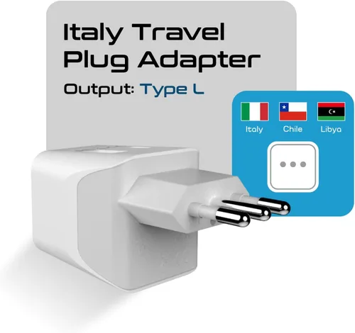 Miniatura 2 de Adaptador de viaje Ceptics, de EE. UU. a Japón, Filipinas, con doble USB, tipo A, ultra compacto Tipo L - Italia