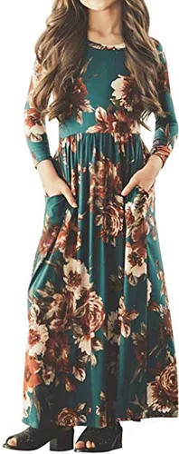Miniatura 36 de 21KIDS Vestido largo floral de manga larga 3/4 con bolsillos para niñas de 6 a 12 años
