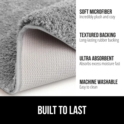 Miniatura 2 de GORILLA GRIP Alfombras de baño, ultra suaves, absorbentes, de felpa gruesa, lavables a máquina, microfibra de secado rápido, tapetes para ducha, Gris