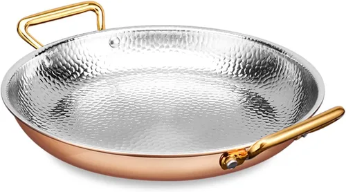 RSBFER Paella española, 304 de acero inoxidable martillado a mano, antiadherente, mariscos con doble asa para hogares o restaurantes, oro rosa, 7.1