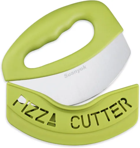 Miniatura 13 de Suanyok Cortador de pizza premium con rueda y picador de alimentos - Cuchillo de pizza multifunción con cuchilla superafilada de acero inoxidable