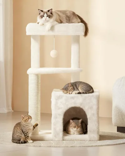 Miniatura 7 de Torre de árbol para gatos de interior, condominio para gatos de varios niveles de 33 pulgadas con postes rascadores, percha grande, juguete colgante