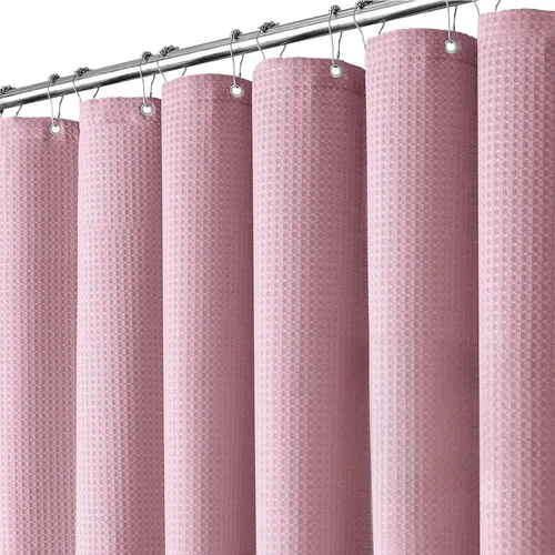 Miniatura 18 de Inhousolu - Cortina de ducha de tela, tejido de gofre, poliéster de 7.07 oz/m², dobladillo pesado, ganchos de metal incluidos, repelente al agua