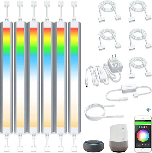 Tira de luces inteligentes para debajo del gabinete, color blanco y cambio de color, regulable, funciona con la aplicación de teléfono inteligente
