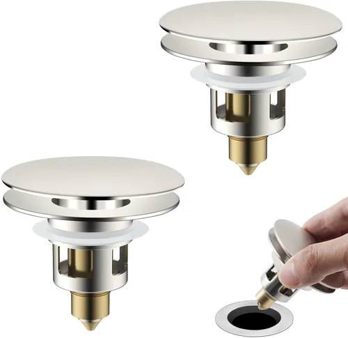 Miniatura 10 de Colador universal de drenaje para lavabo de baño, mejorado con cesta de filtro de acero inoxidable extraíble, tapón desplegable 2 en 1 para orificio