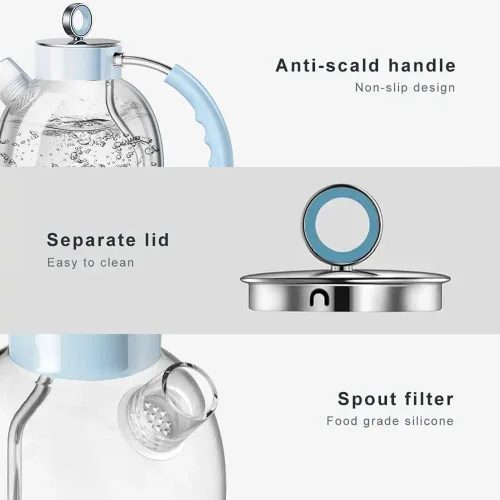 ASCOT Hervidor eléctrico, tetera eléctrica de vidrio, regalos para hombres/mujeres/familia 1.5L 1500W calentador de té de vidrio de borosilicato,