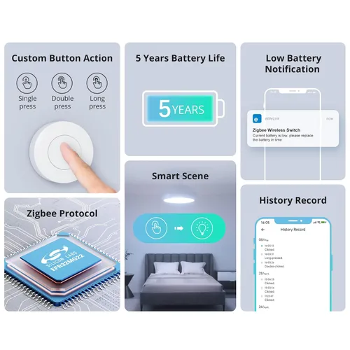 Miniatura 3 de Interruptor Zigbee SONOFF, SNZB-01P Botón de Pulsión Inalámbrico, Soporta la Creación de Escenas Inteligentes, Activa los Dispositivos Conectados