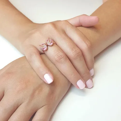 Miniatura 7 de Anillo de mariposa rosa con incrustaciones de circonita para mujer, anillo elegante de joyería vintage