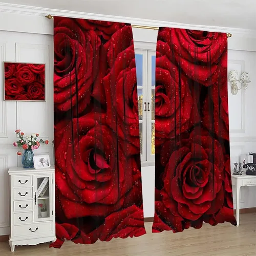 Miniatura 3 de Cortinas opacas con diseño floral de rosas para cocina, retro, rústicas, románticas, con bolsillo para barra, cortinas opacas para dormitorio, sala