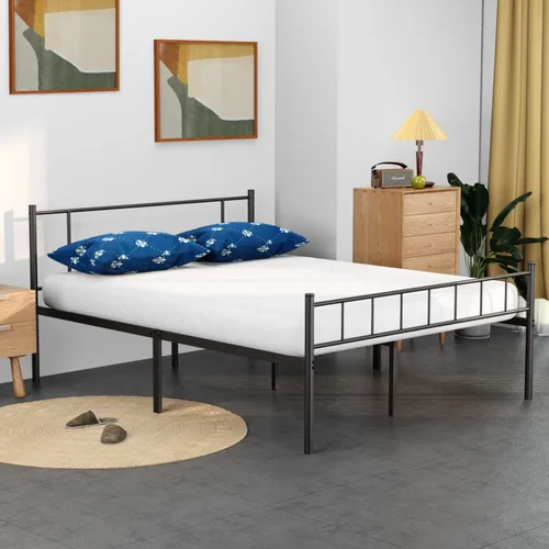 Base de cama de plataforma de metal, base de colchón King, listones de acero resistente, soporte sin ruido con cabecera y tabla de pie, no necesita