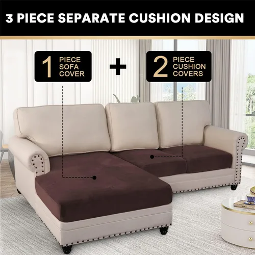 Miniatura 3 de PrinceDeco Fundas para sofá modular, 3 piezas, fundas de terciopelo para sofá, en forma de L, fundas de sofá suave para sofá seccional, funda