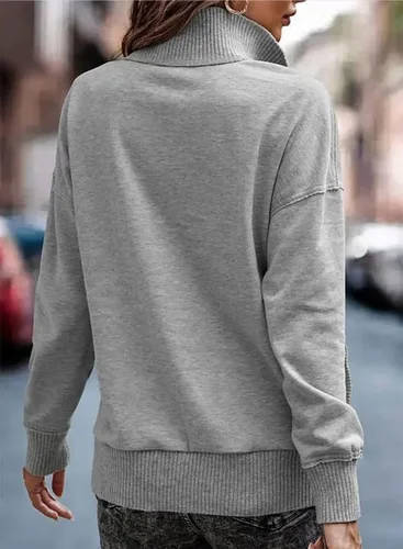 Miniatura 4 de SHEWIN Sudadera casual de manga larga para mujer, ligera, con botones, holgada, sin botones
