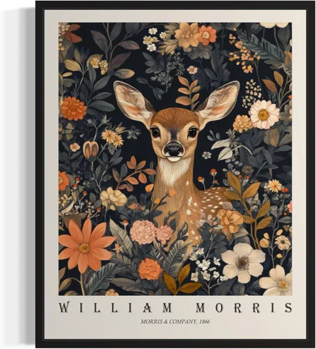 Miniatura 28 de Póster con impresión artística de gato negro, estilo William Morris, floral retro de mediados de siglo, botánico, victoriano, Academia oscura