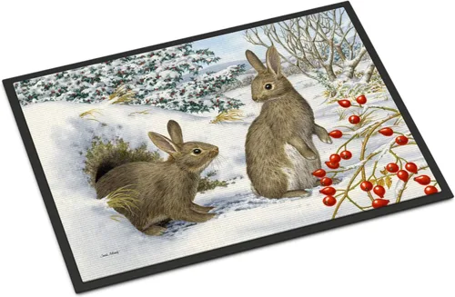 Caroline's Treasures ASA2181MAT - Felpudo de invierno con conejos de 18 x 27 pulgadas, para interiores y exteriores, para entrada, antideslizante,