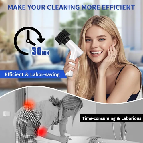 Miniatura 4 de Limpiador eléctrico giratorio, limpiador de ducha inalámbrico con 7 cabezales de cepillo de repuesto, IPX5 impermeable para baño con mango