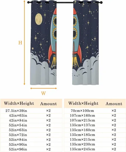 Miniatura 6 de Cortinas de 45 pulgadas de largo para sala de estar, dormitorio, oscurecimiento de la habitación, espacio exterior, exploración del espacio, cohete
