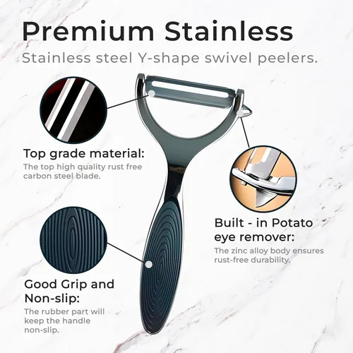Miniatura 7 de Pelador en Y, peladores para cocina con una cuchilla afilada y removedor de ojos + agarre negro para apoyar mejor los peladores de verduras