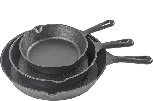 Commercial CHEF Juego de sartenes de hierro fundido de 3 piezas, 8 pulgadas, 10 pulgadas y 12 pulgadas, utensilios de cocina de hierro fundido