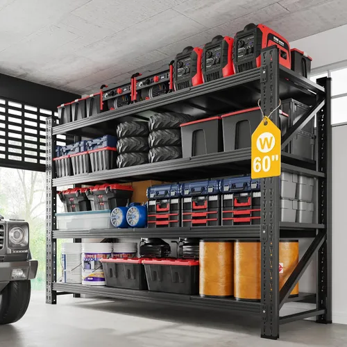 Miniatura 8 de Fesbos Estantes de almacenamiento de acero de metal de 3000 libras, 40 pulgadas de ancho, color negro, 4 niveles, estantes industriales comerciales