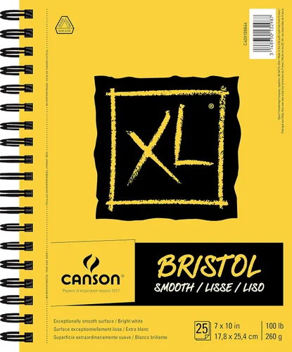 Canson Papel Bristol Serie XL, Liso, Bloc Encuadernado con Espiral, 7 x 10 pulgadas, 25 hojas (100lb/260g) - Papel de Artista para Adultos y