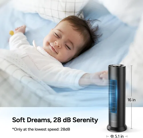 Miniatura 3 de DR.PREPARE - Ventilador de torre, ventilador de escritorio silencioso de 28 dB, 3 velocidades, oscilación de 80°, diseño sin aspas lavable