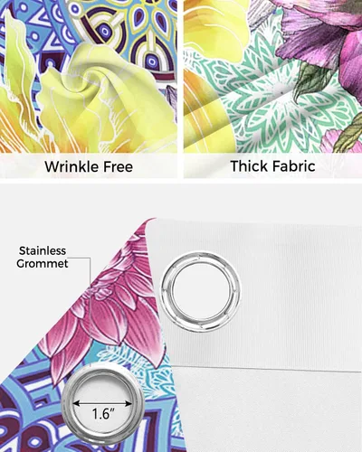 Miniatura 5 de Cortina opaca bohemia para puerta de 80 pulgadas de largo para dormitorio, con aislamiento térmico, ojales, cortinas opacas con mandala, orquídea