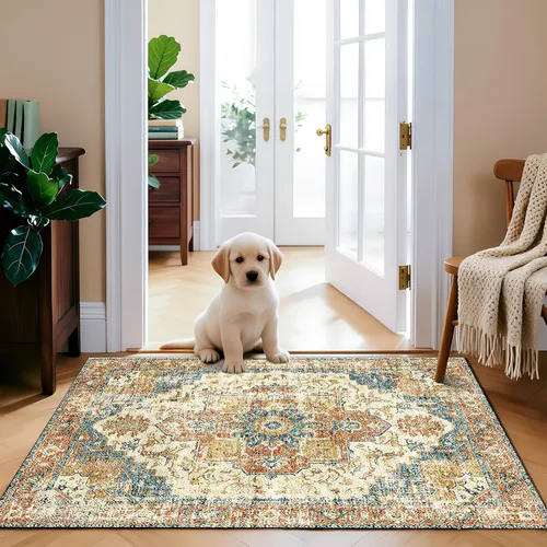 Miniatura 38 de Alfombra lavable para pasillo de 2 x 3: alfombra suave vintage para cocina, baño, lavandería, con respaldo antideslizante, alfombra de piso