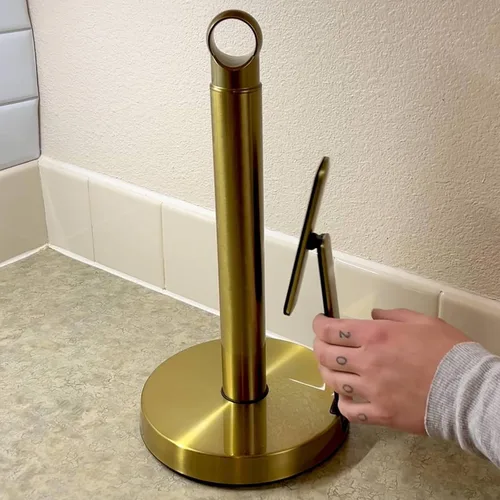 Miniatura 6 de theaoo Toallero de papel de acero inoxidable resistente con brazo de tensión, fácil de rasgar con una sola mano, moderno dispensador de encimera