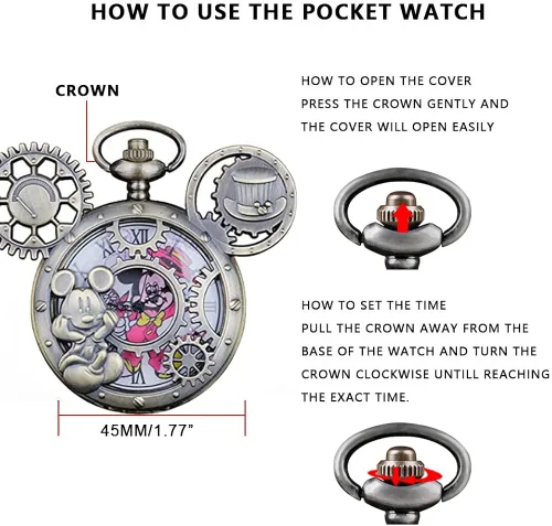 Miniatura 6 de Classical Quartz Pocket Watch Retro Steampunk Cartoons Pocket Watches with Necklace Pendant