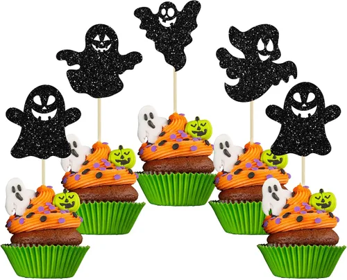 Miniatura 23 de Gyufise 1 pieza de decoración de pastel de cumpleaños con purpurina montada de terror clásico de Halloween para temática de terror sangriento