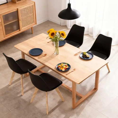 Miniatura 7 de Juego de 4 sillas de comedor, sillas de cocina y comedor de mediados de siglo con patas de madera y cojín, juego de sillas de comedor de cuero