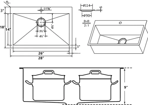 Miniatura 6 de SHACO Fregadero de cocina de 28 pulgadas, fregadero de montaje superior de acero inoxidable T304 de 16 calibre hecho a mano comercial, fregadero