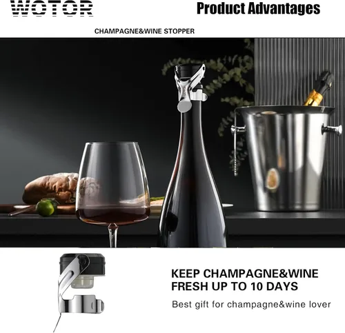 Miniatura 4 de WOTOR Tapones para botella de vino y champán de acero inoxidable con silicona de grado alimenticio, a prueba de fugas, se mantienen frescos