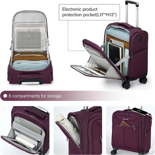 Miniatura 23 de Hanke Equipaje de mano para debajo del asiento con ruedas, maleta pequeña ligera aprobada por aerolíneas de 16 pulgadas, bolsa de viaje
