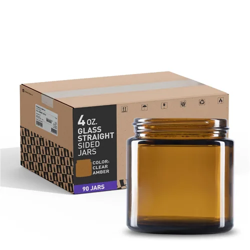 The Bottle Depot - Tarro de vidrio de 4 oz (3.4 fl oz) - Ámbar transparente - 90 frascos - Cierres no incluidos - Acabado de cuello 58-400 - Tarros