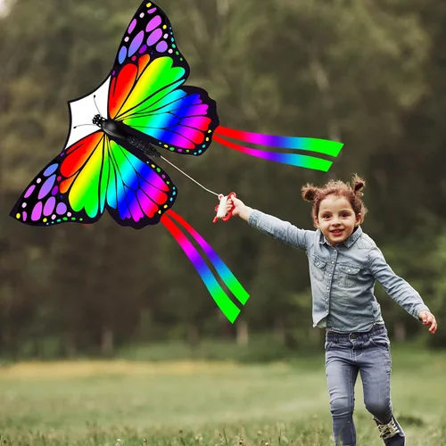 Miniatura 4 de Mariposa enorme cometa para niños y adultos, cuerda de una sola línea con cola fácil de volar para viajes a la playa, parque, juegos y actividades