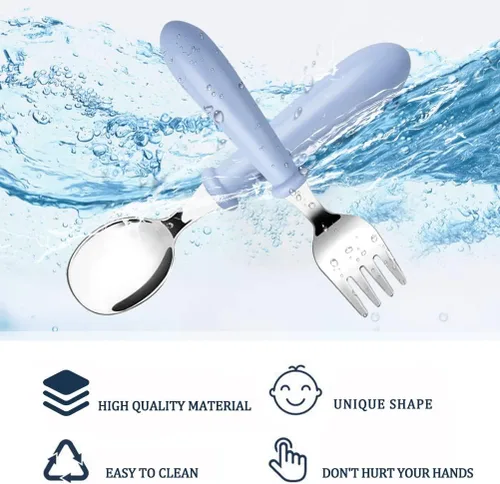 Miniatura 2 de Pimoys Cucharas para niños pequeños, 6 cucharas de bebé para autoalimentarse, cucharas de acero inoxidable para niños con mango redondo, utensilios