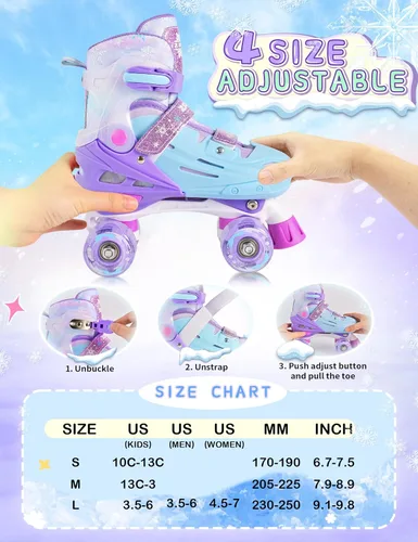 Miniatura 2 de 2PM SPORTS Patines de ruedas para niñas, niños y niños pequeños de 4 a 6, 5 a 8, 6 a 12, 8 a 12 años con ruedas iluminadas, patines ajustables
