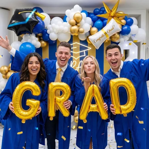 Miniatura 2 de Kit de arco de guirnalda de globos de graduación de 120 piezas con certificado de graduación, gorro de graduación, letra, globos de Mylar