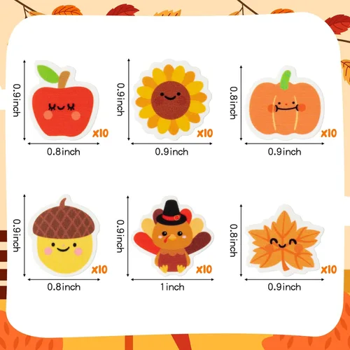 Miniatura 2 de Yopyame 60 piezas de miniborradores de otoño para niños, surtidos a granel, novedad hoja de arce calabaza, borrador de lápiz, lindos borradores