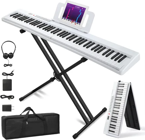 Miniatura 9 de Ktaxon - Set de piano de teclado electrónico plegable de 88 teclas, piano eléctrico semipesado, piano digital con soporte X doble, 2 modos