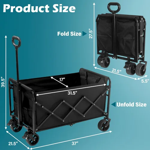 Miniatura 6 de Carro plegable con ruedas: Carro utilitario plegable de 500LBS de alta resistencia - Carro portátil todo terreno para compras de comestibles