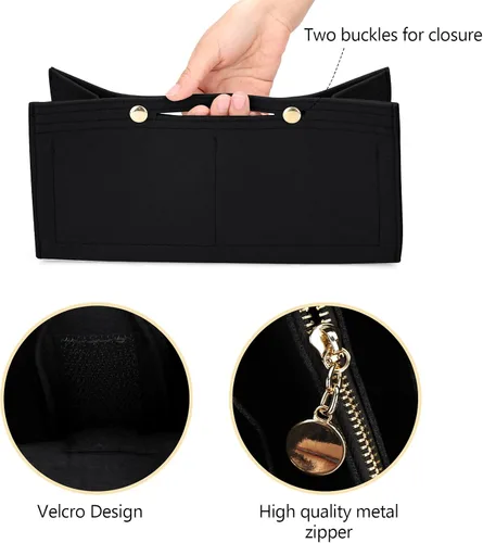 Miniatura 4 de LEXSION Organizador de fieltro para bolso, organizador de bolso con bolsillo desmontable con cremallera para ONTHEGO GM, 3 tamaños 8034, negro