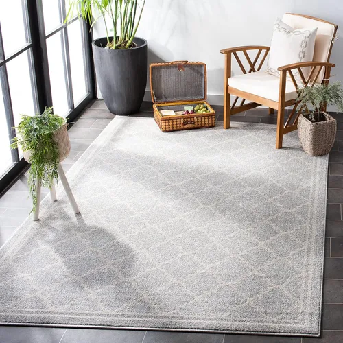 Miniatura 13 de Safavieh Amherst Collection AMT422B - Alfombra para interiores y exteriores, color gris claro y beige Azul marino/beige