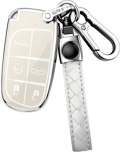 Miniatura 9 de Funda para llavero Jeep con llavero de cuero TPU suave, protección completa, para Jeep Grand Cherokee Renegade Chrysler 200 300 Dodge RAM Durango