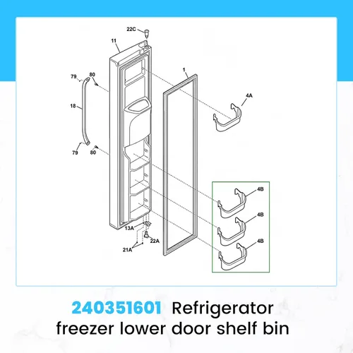 Miniatura 3 de HECASA 240351601 Estante de puerta de refrigerador compatible con Frigidaire Freezer 1037664 AH899475 EA899475 PS899475 Reemplazo solo plástico ABS