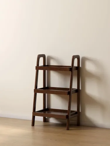 Miniatura 9 de Estante de escalera de 3 niveles de roble macizo 100% para ahorrar espacio, estantería pequeña con marco estable, estantes de escalera Nogal